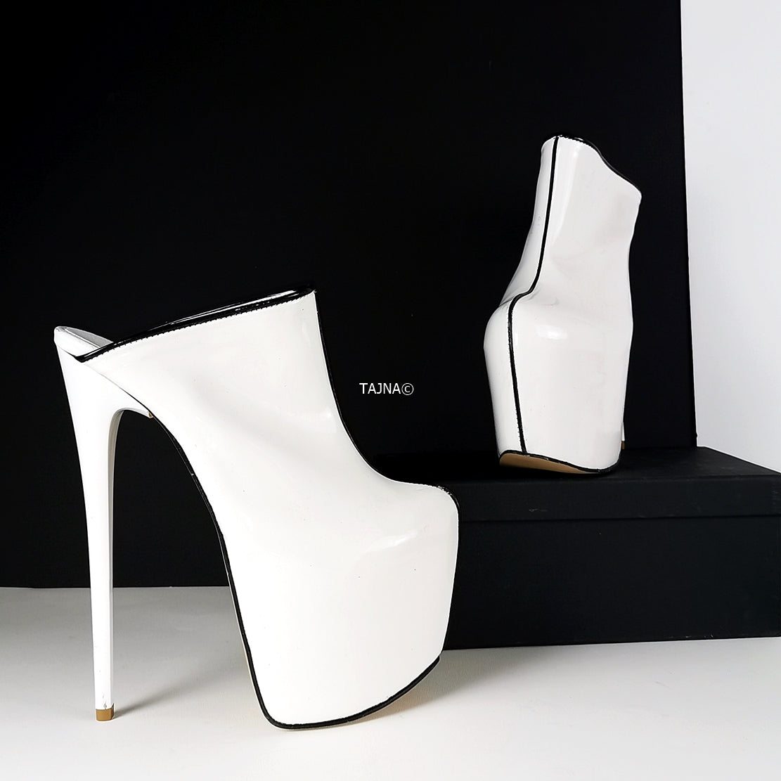White Patent Sabo Platform Mules - Tajna Club