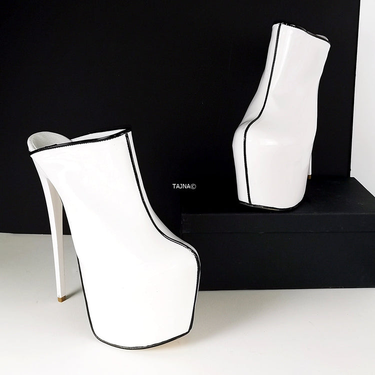 White Patent Sabo Platform Mules - Tajna Club