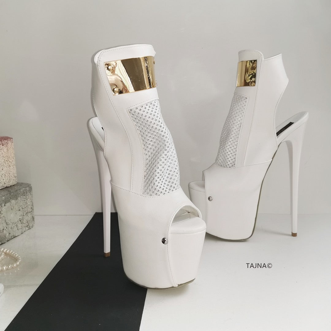 White Fishnet Platform High Heels - Tajna Club