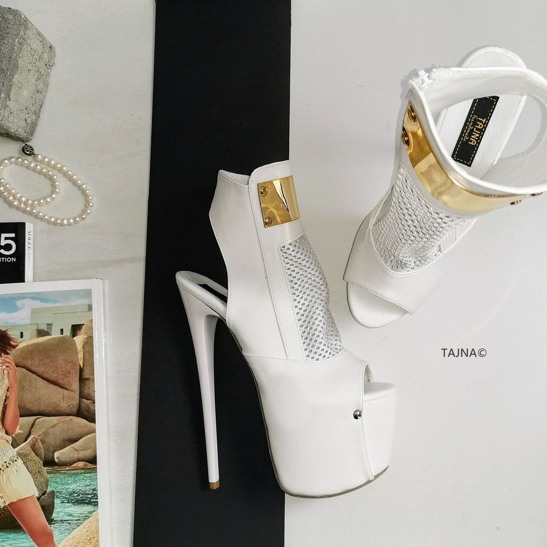 White Fishnet Platform High Heels - Tajna Club