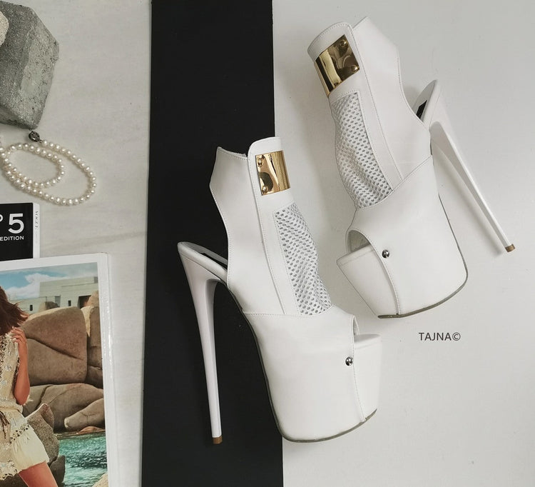 White Fishnet Platform High Heels - Tajna Club