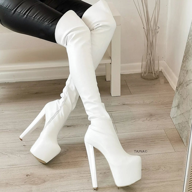 White High Heel Over the Knee Boots - Tajna Club