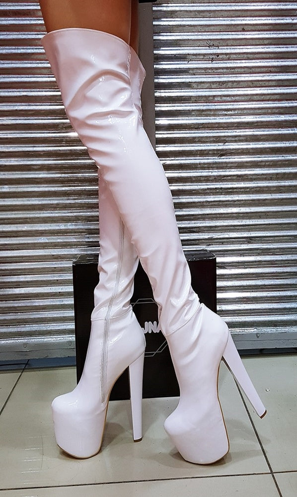 Thigh high white platform boots top