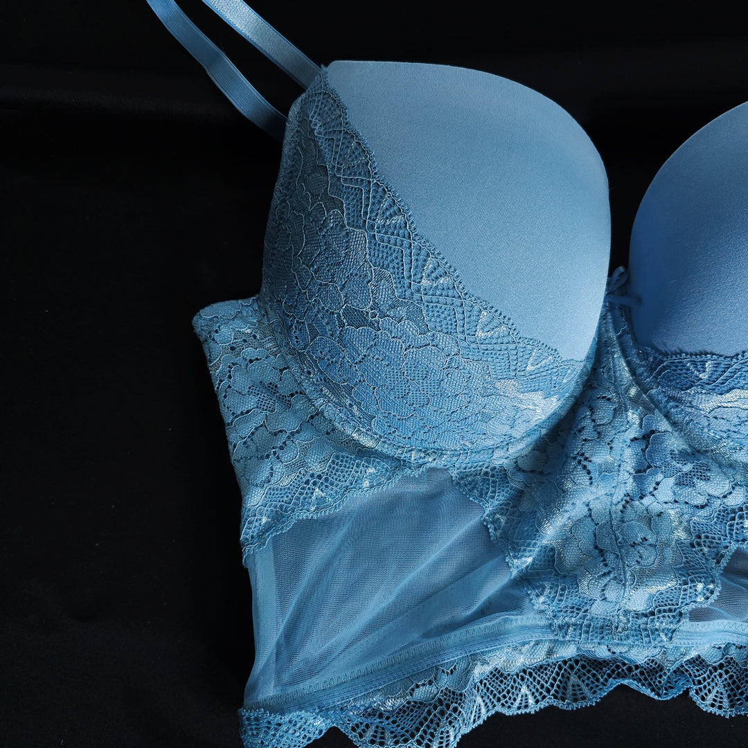 Rebecca Push Up Light Blue Romantic Lace Detail Bra Panty Set