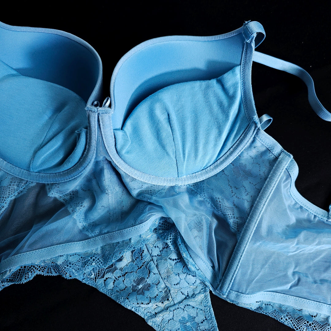 Rebecca Push Up Light Blue Romantic Lace Detail Bra Panty Set
