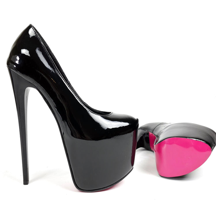 Pink Sole Black Gloss High Heel Platform Pumps