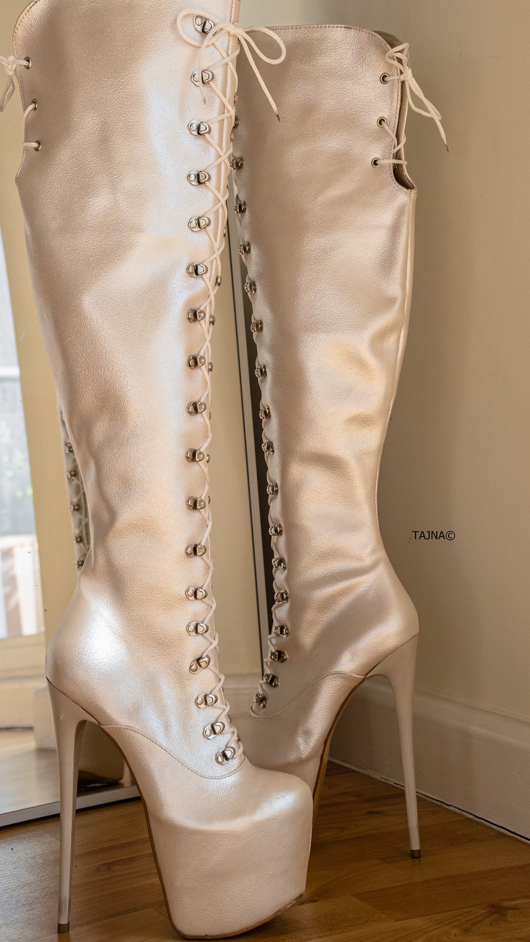Ivory Lace Up Military Style Platform Boots