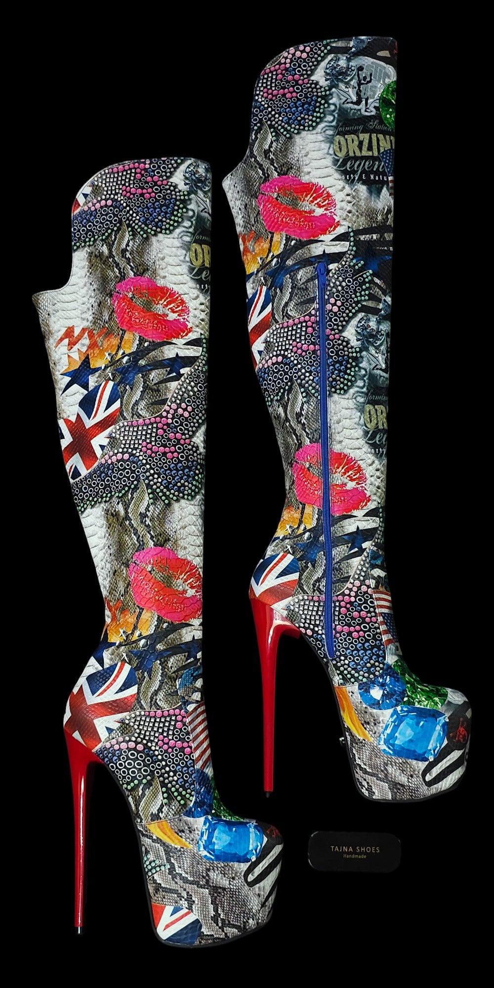 Rock n Roll Flag Designer Over Knee High Heel Boots