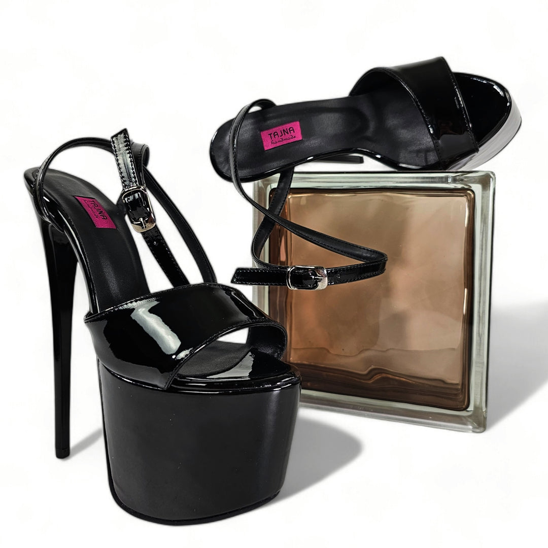 Black Gloss Patent High Heel Pencil Sandals