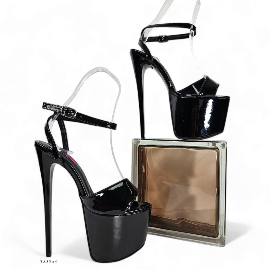 Black Gloss Patent High Heel Pencil Sandals