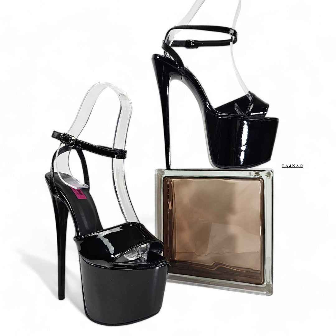 Black Gloss Patent High Heel Pencil Sandals