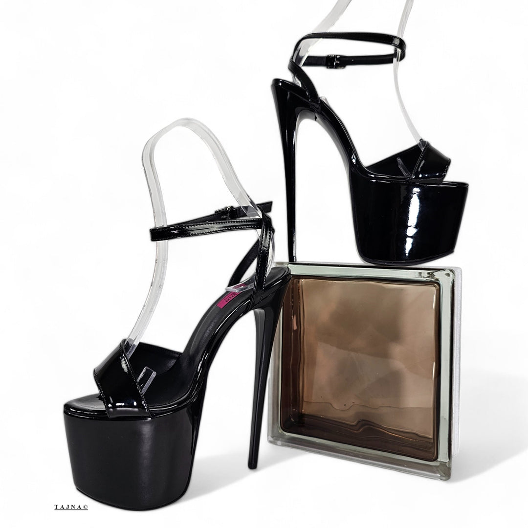 Black Gloss Patent High Heel Pencil Sandals