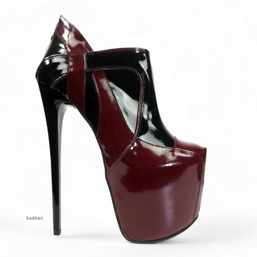 Black Burgundy Gloss Ankle Cut High Heels