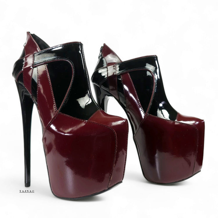 Black Burgundy Gloss Ankle Cut High Heels