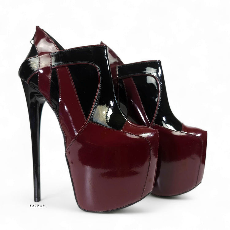 Black Burgundy Gloss Ankle Cut High Heels