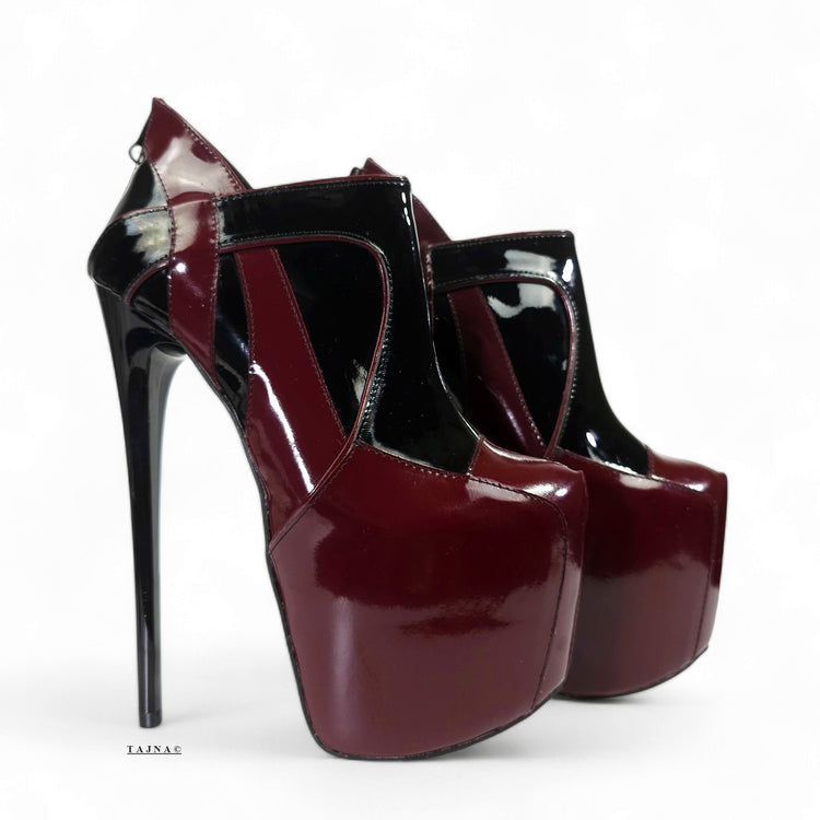 Black Burgundy Gloss Ankle Cut High Heels