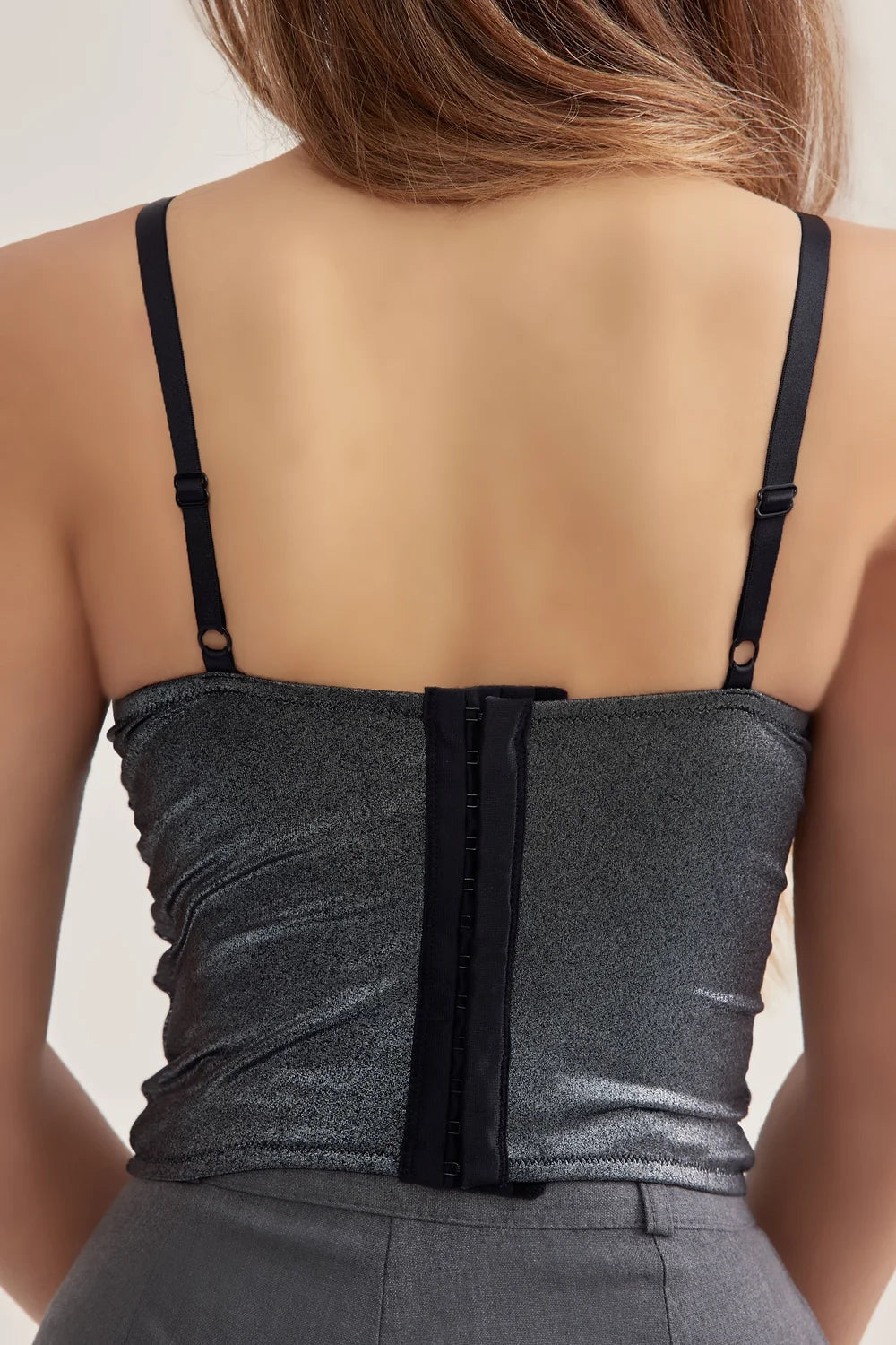 Silver Satin Leather Look Corset Top