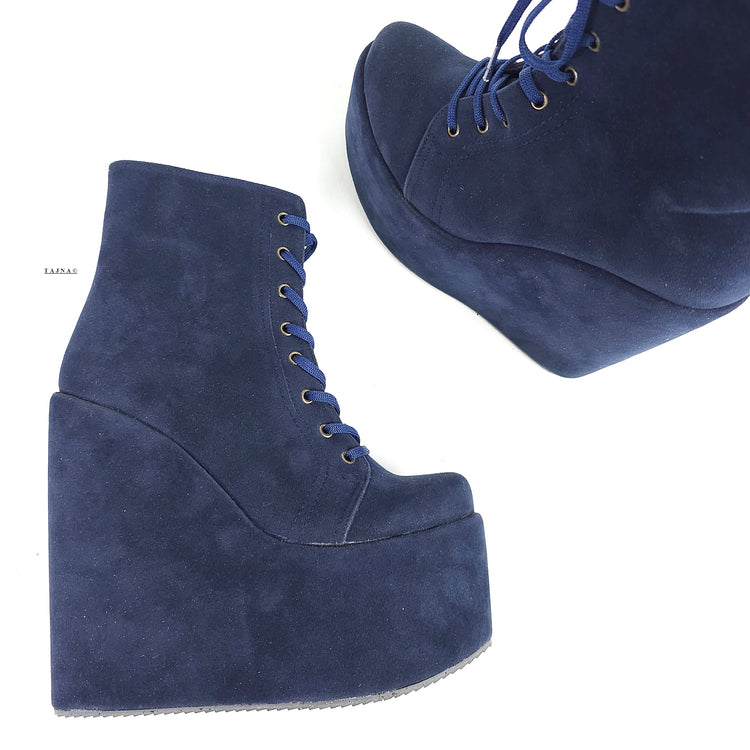 dark-navy-blue-suede-high-heel-platform-wedge-boots-lace-up-booties-tajna-club-shoes