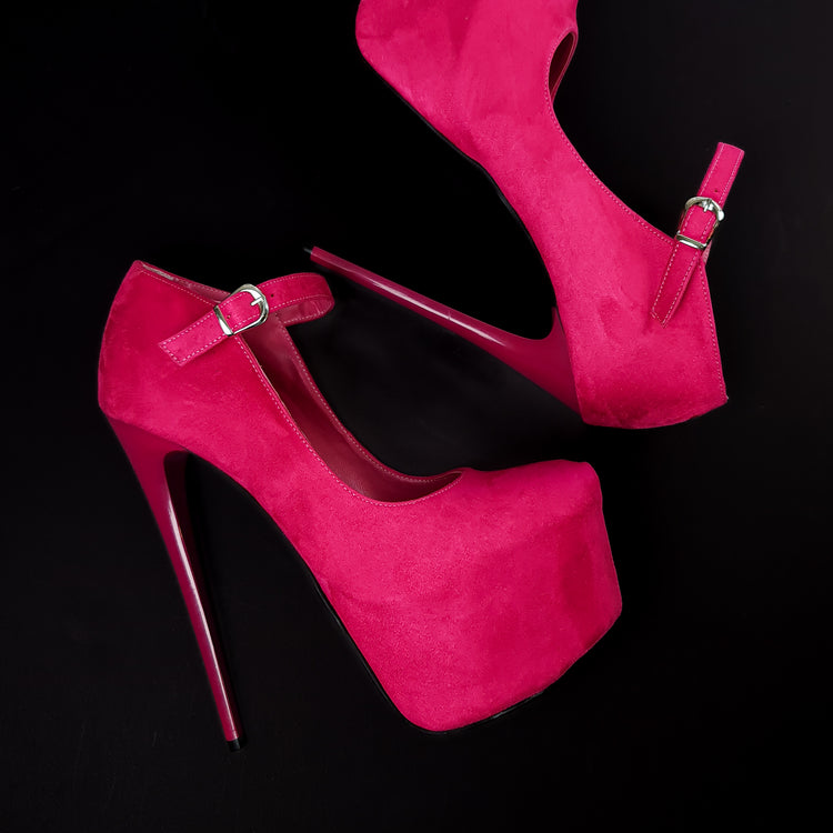 Dark Pink Suede Mary Jane High Heels