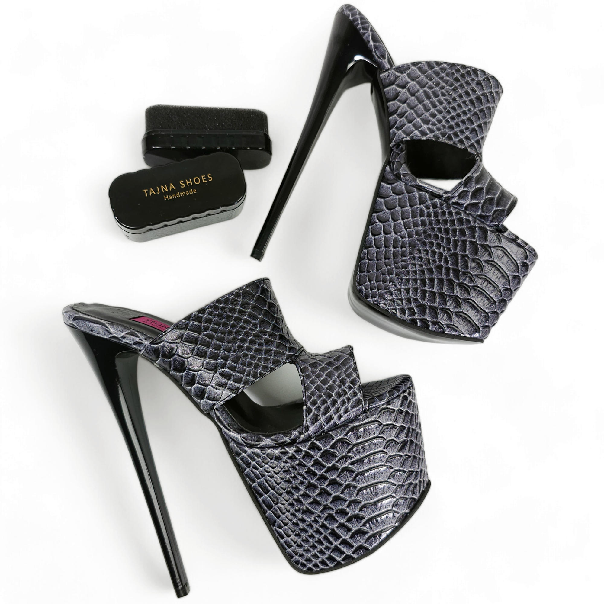 Gray Croco Print Geniune Leather Slide Sandals