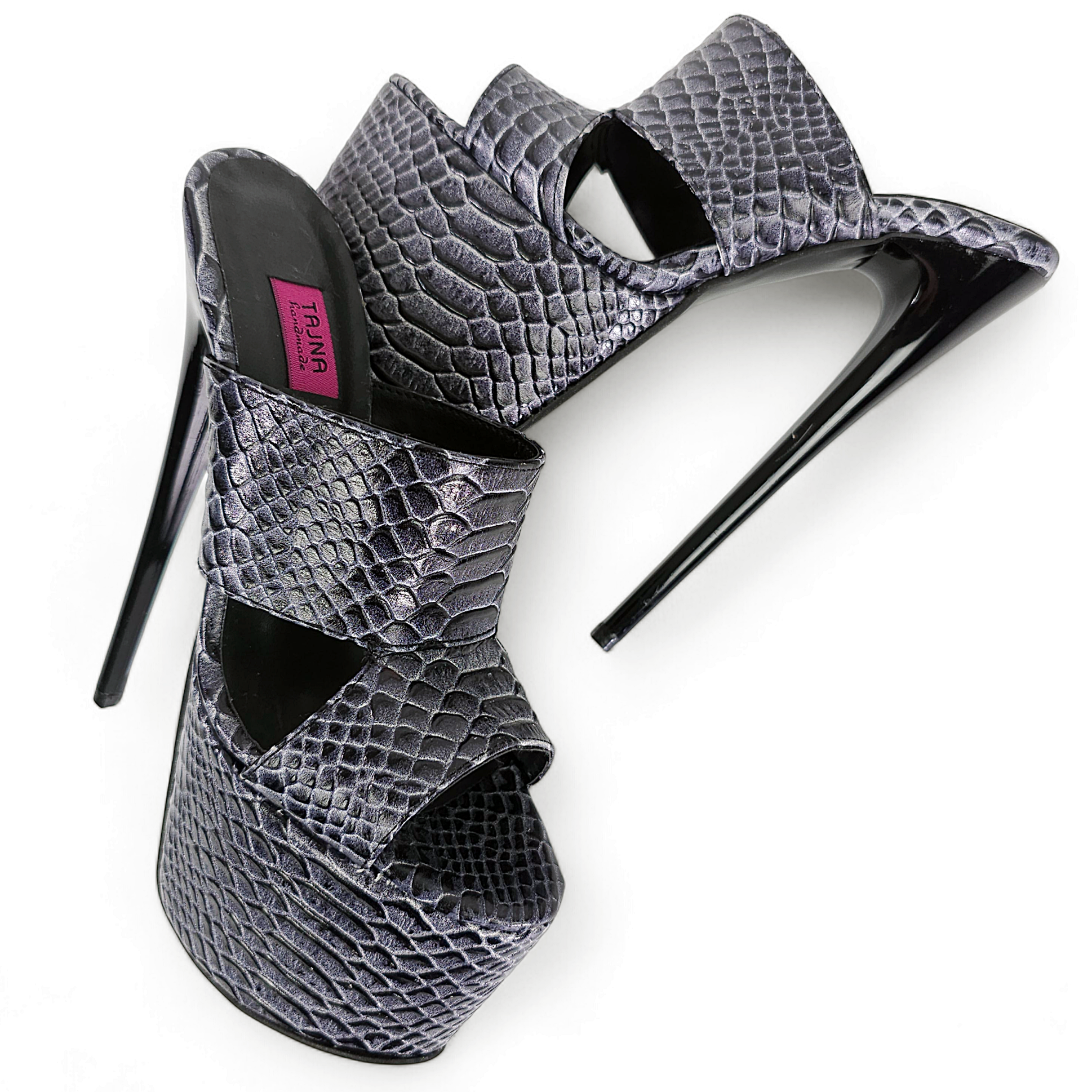 Gray Croco Print Geniune Leather Slide Sandals