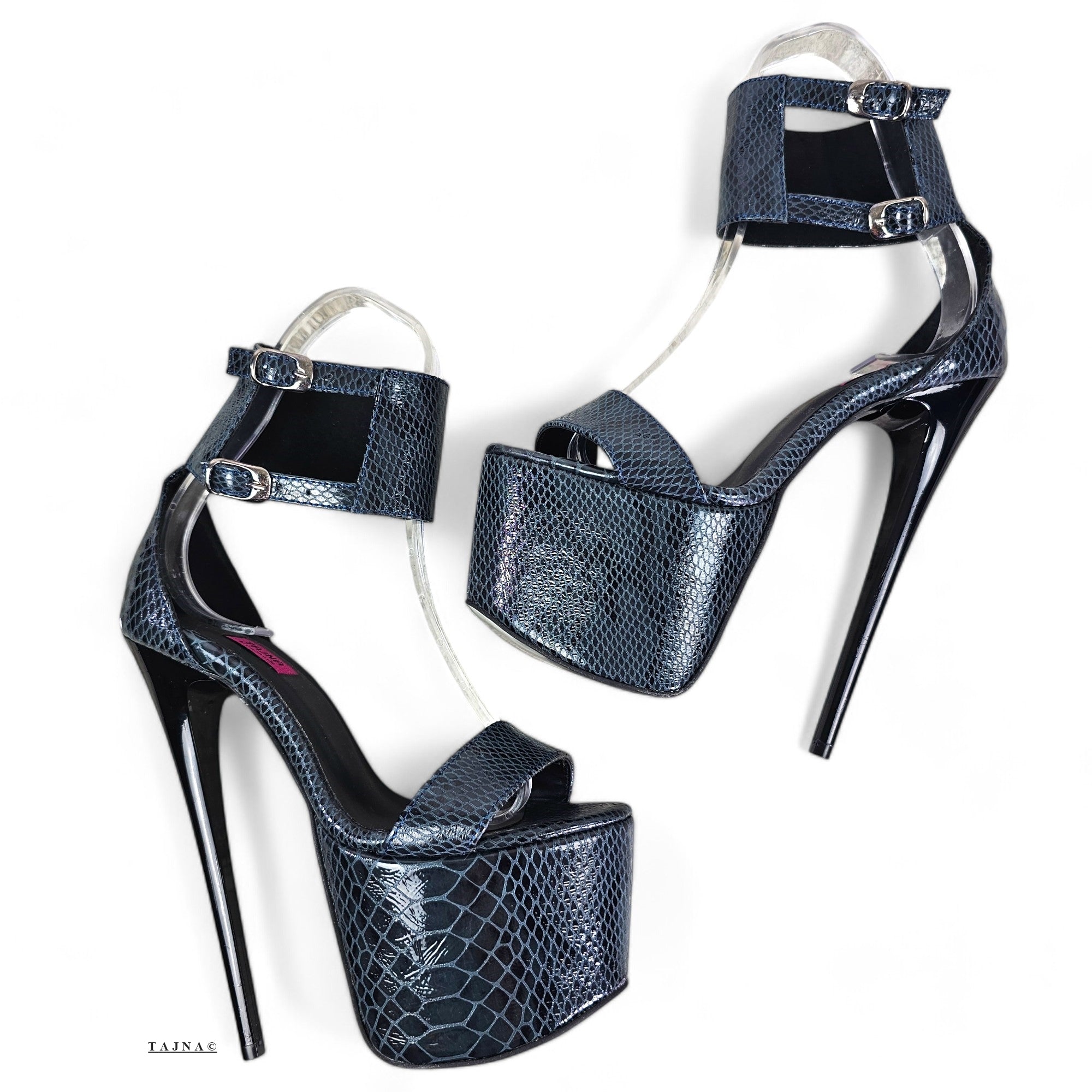 Genuine Leather Gray Ankle Cuff High Heel Sandals