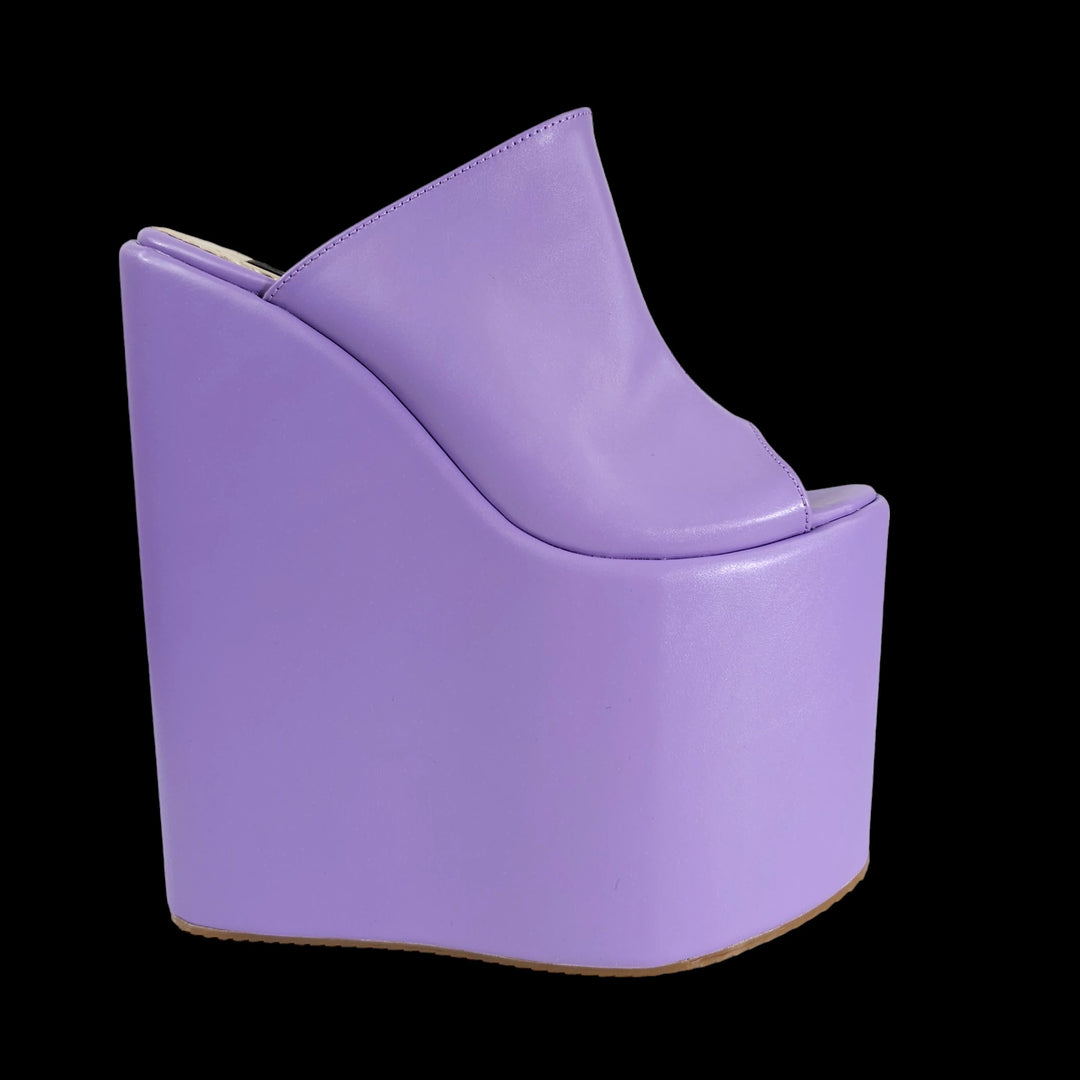 Purple Violet Peep Toe Platform Wedge Slide Sandals