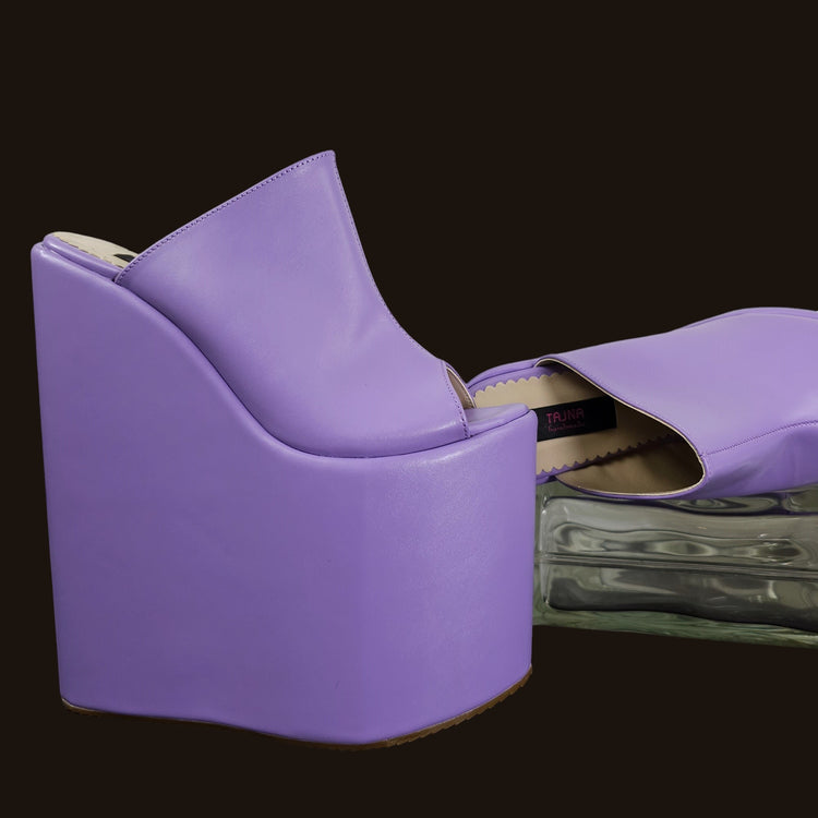 Purple Violet Peep Toe Platform Wedge Slide Sandals