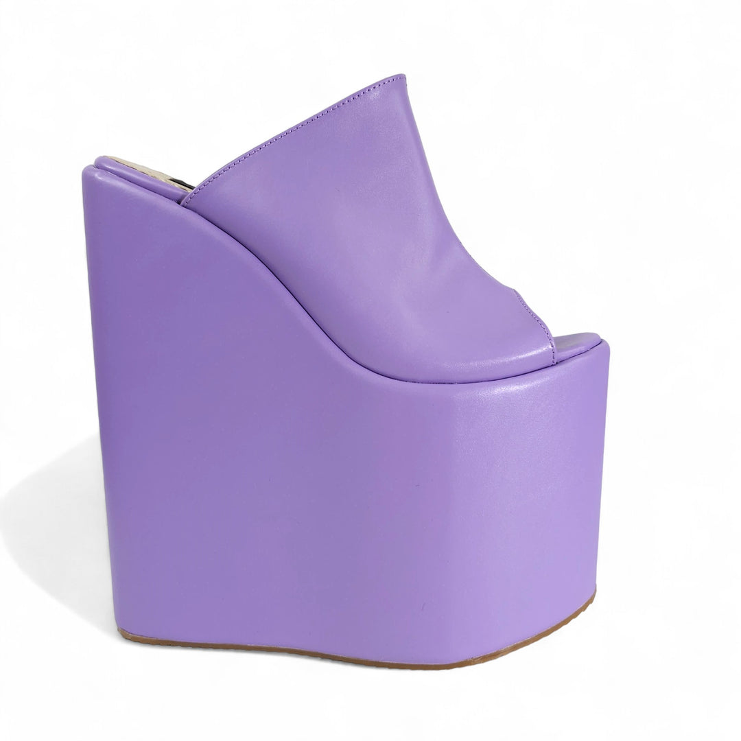 Purple Violet Peep Toe Platform Wedge Slide Sandals