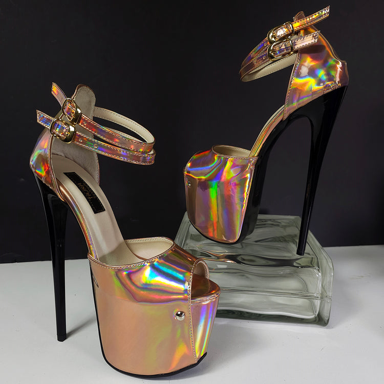 Rose Gold Mirror High Heel D'orsay Platform Sandals