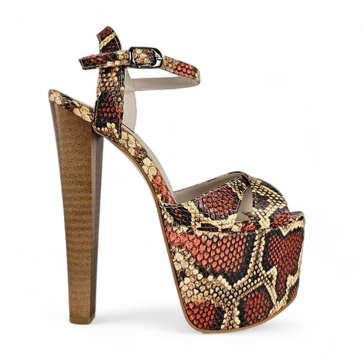 Genuine Leather Terrocota Snake Print Exotic High Heel Sandals