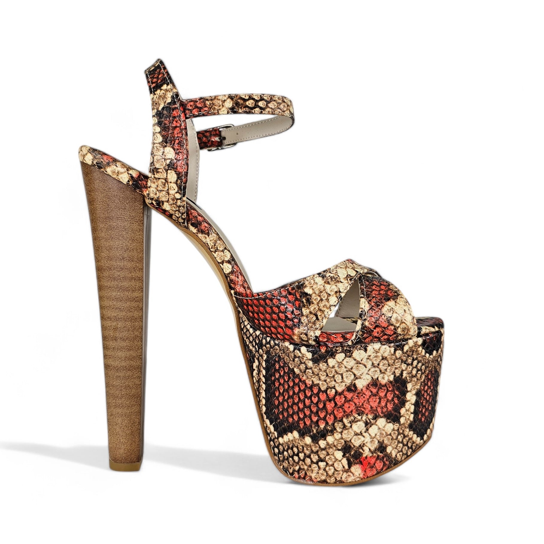 Genuine Leather Terrocota Snake Print Exotic High Heel Sandals