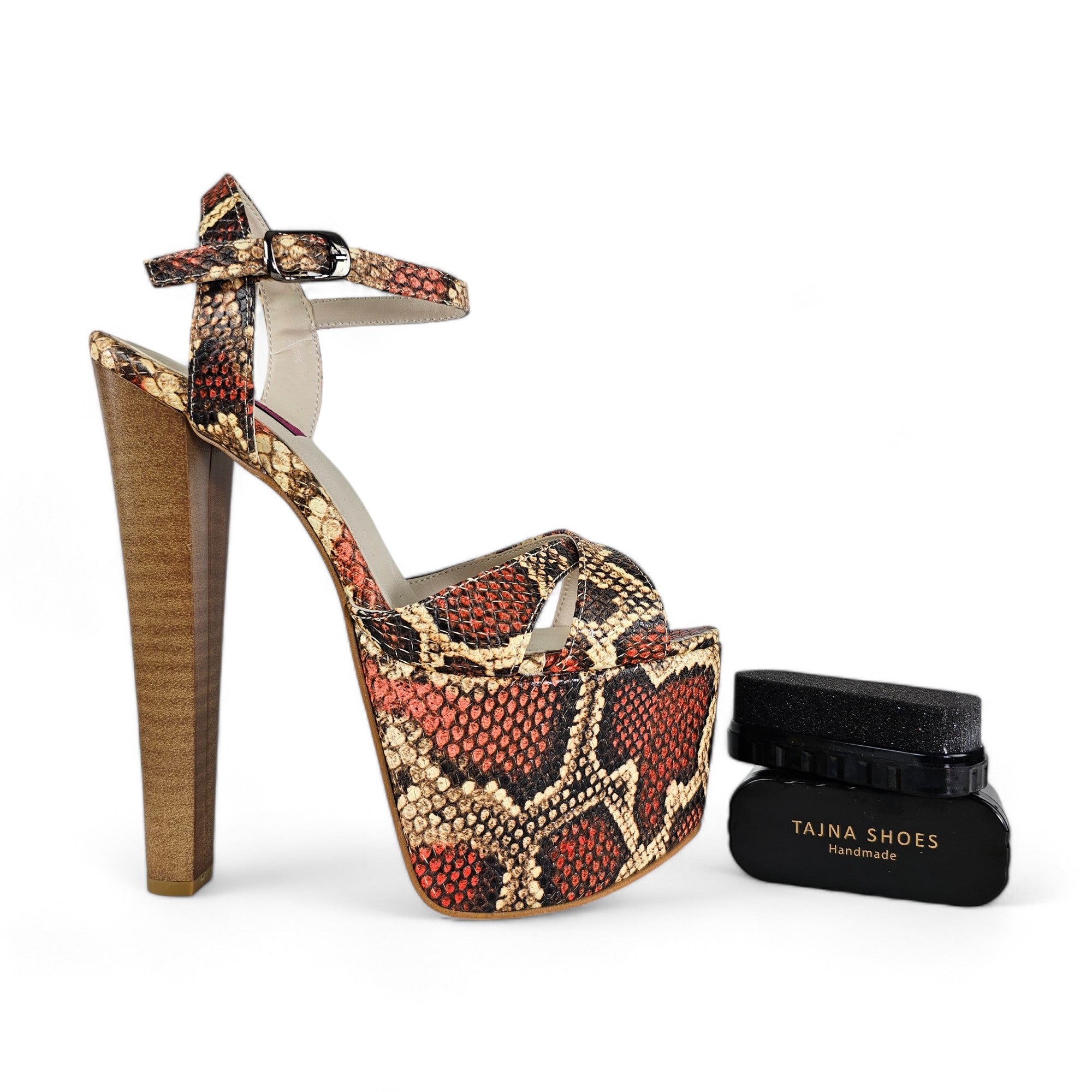 Genuine Leather Terrocota Snake Print Exotic High Heel Sandals