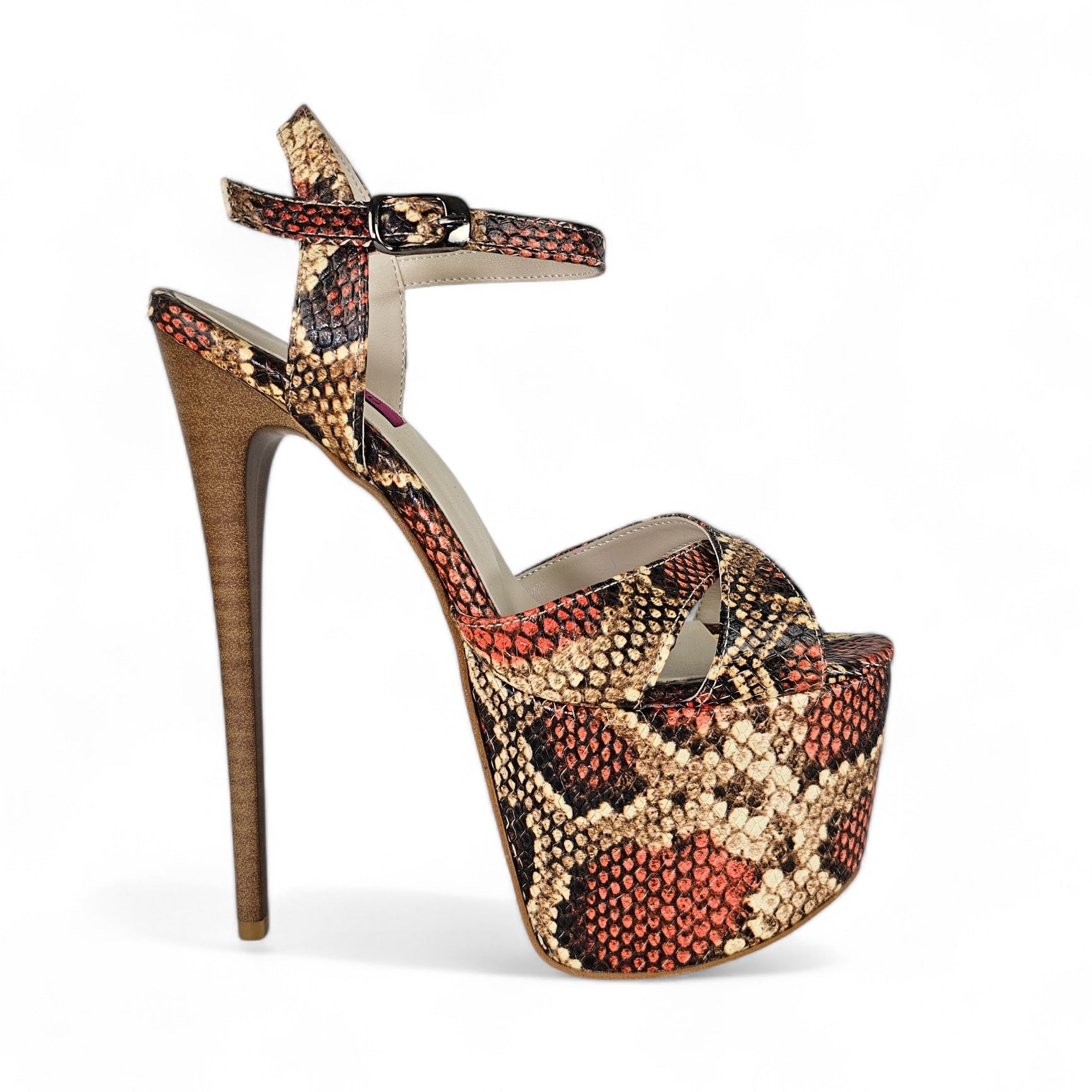 Genuine Leather Terrocota Snake Print Exotic High Heel Sandals