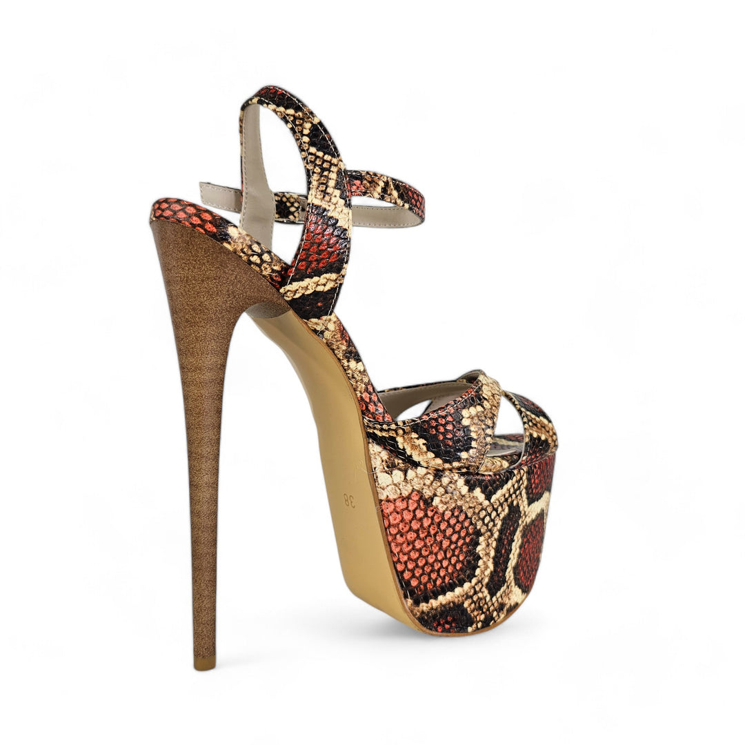 Genuine Leather Terrocota Snake Print Exotic High Heel Sandals