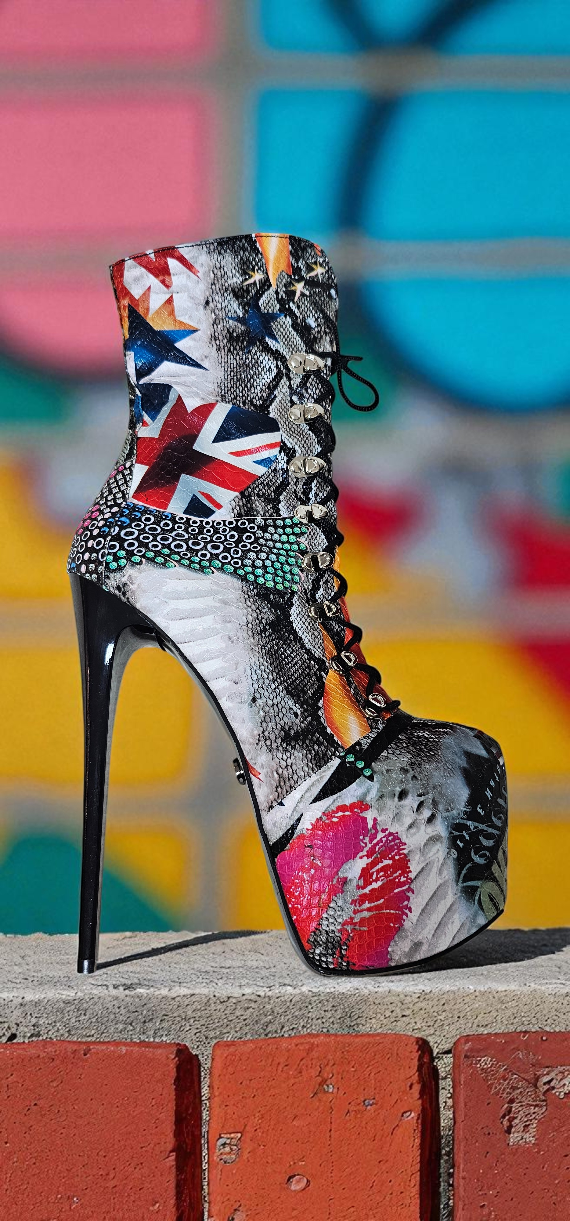 Flag Print Rock n Roll Ankle Combat Boots