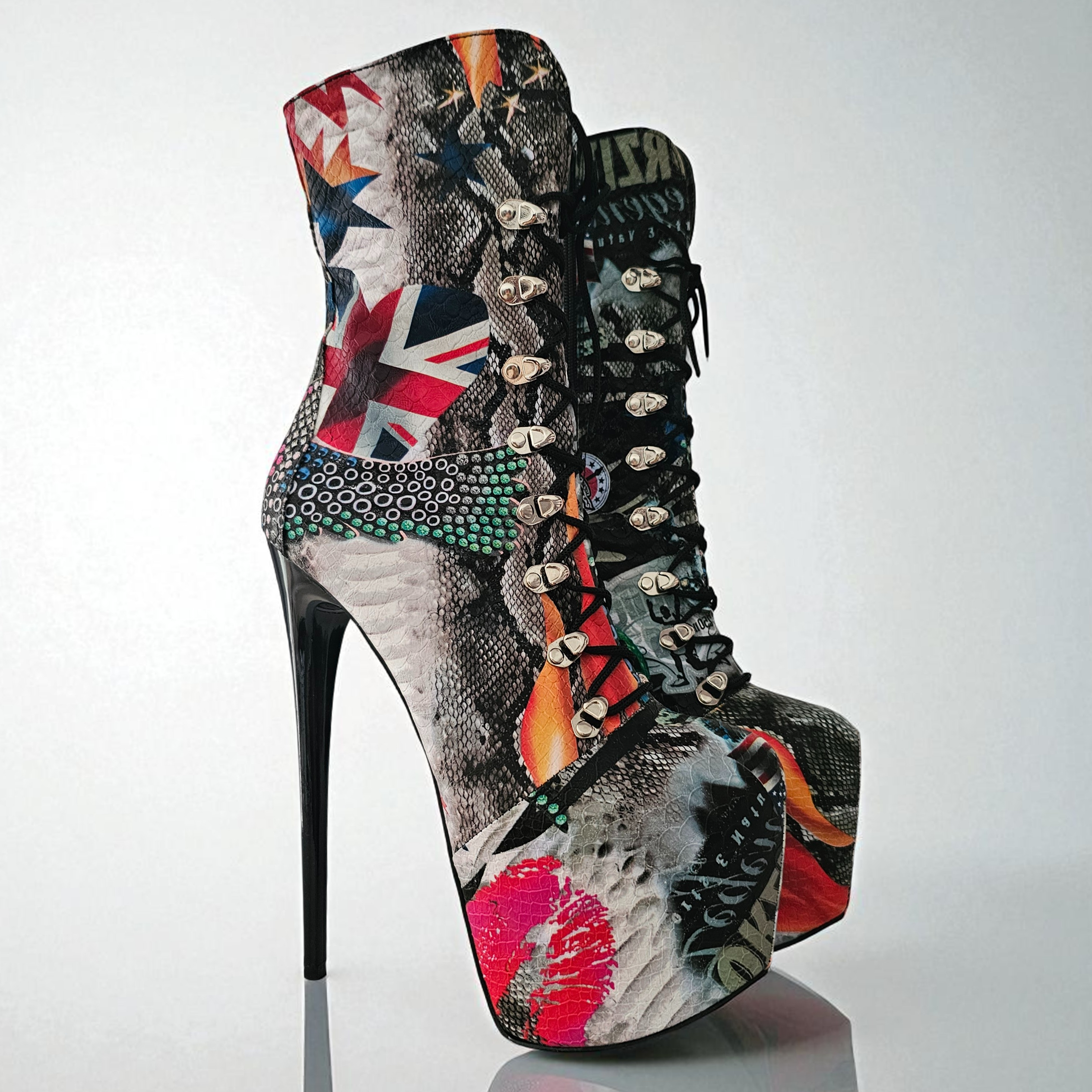 Flag Print Rock n Roll Ankle Combat Boots