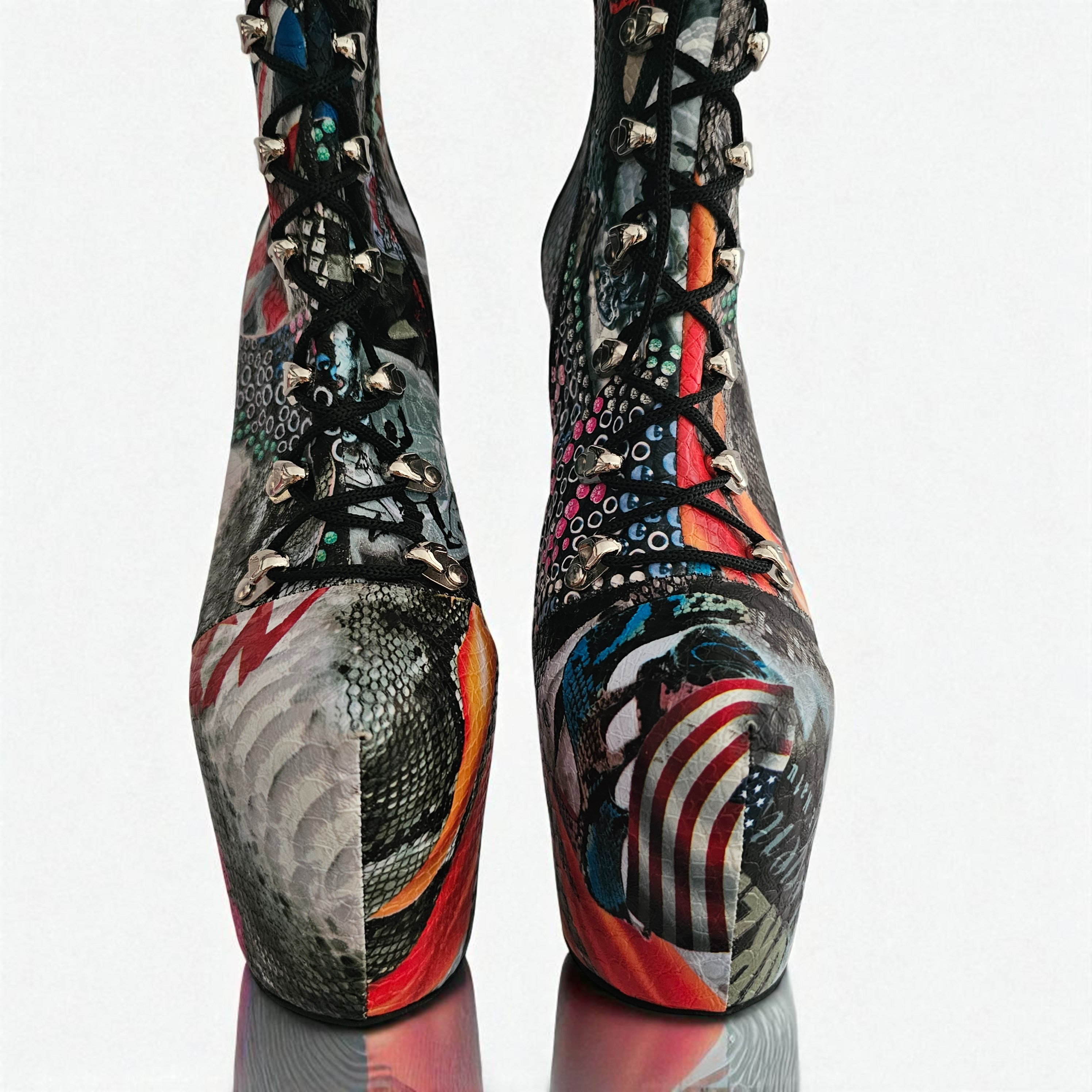 Flag Print Rock n Roll Ankle Combat Boots