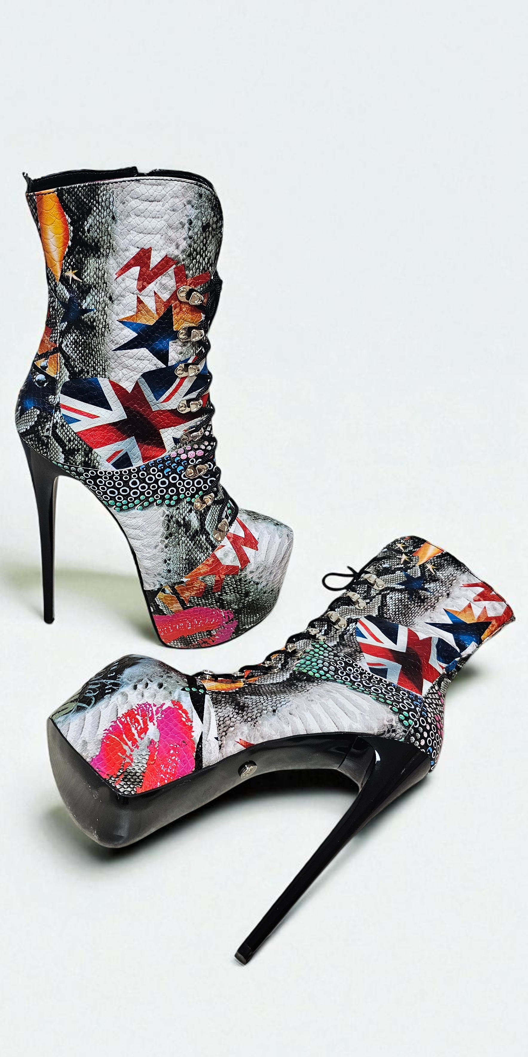 Flag Print Rock n Roll Ankle Combat Boots