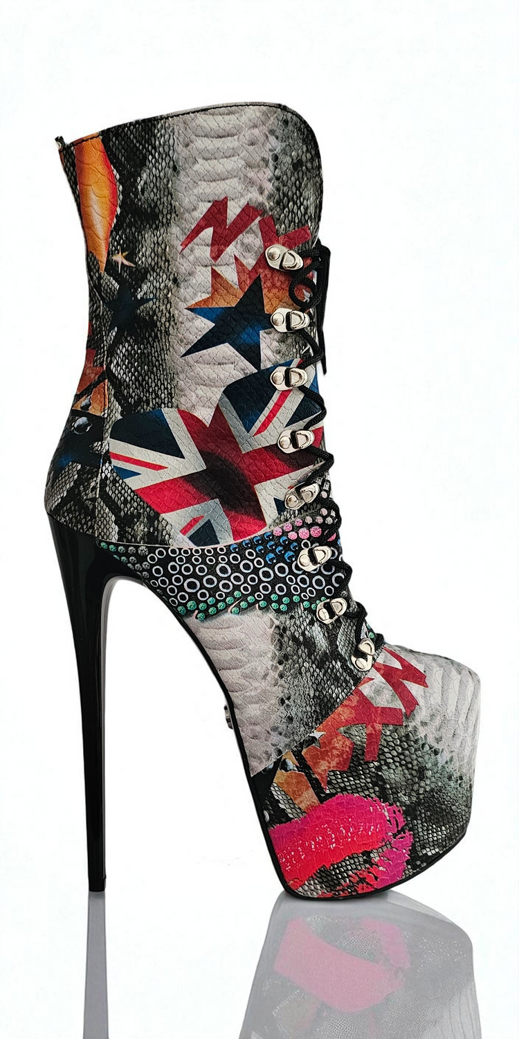 Flag Print Rock n Roll Ankle Combat Boots