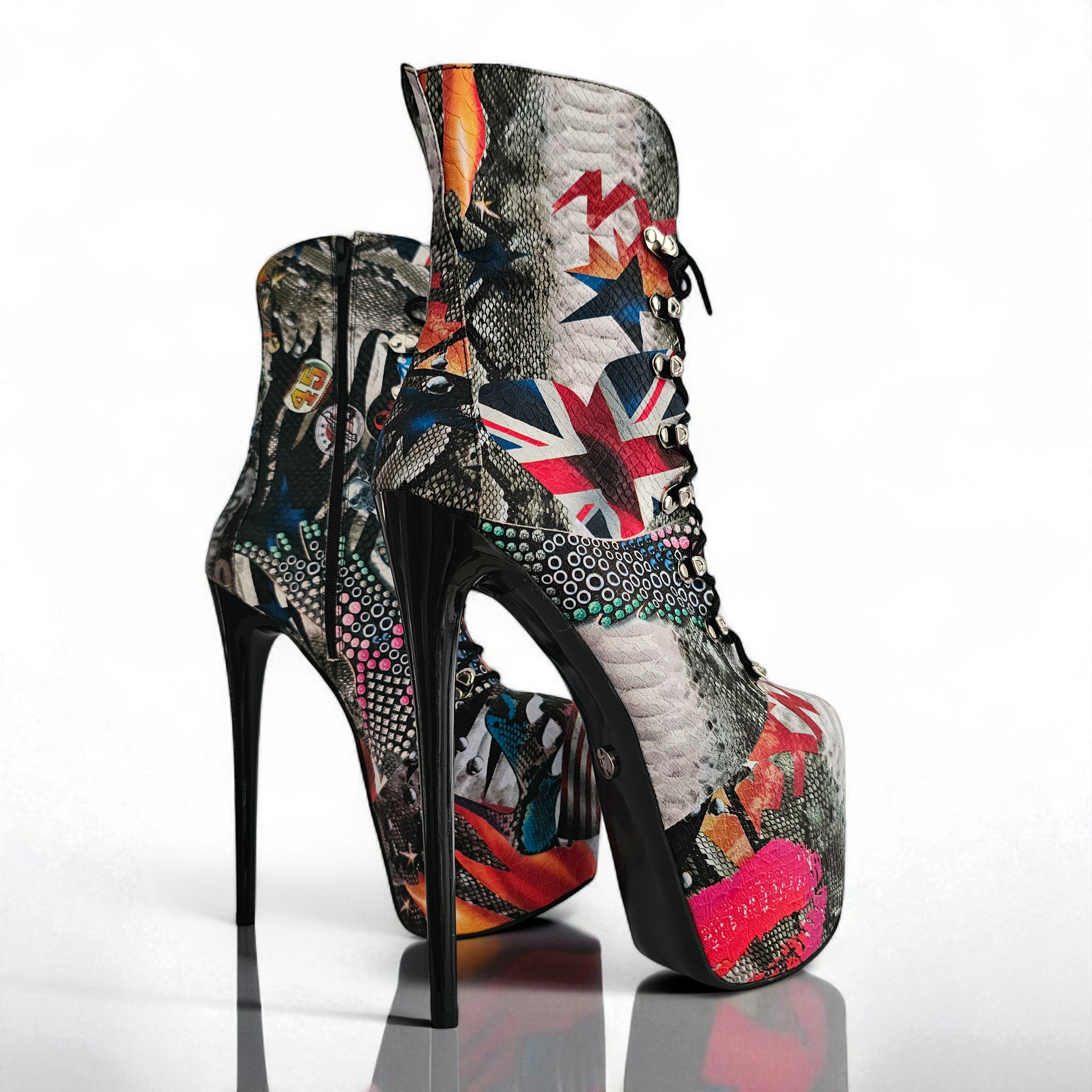 Flag Print Rock n Roll Ankle Combat Boots