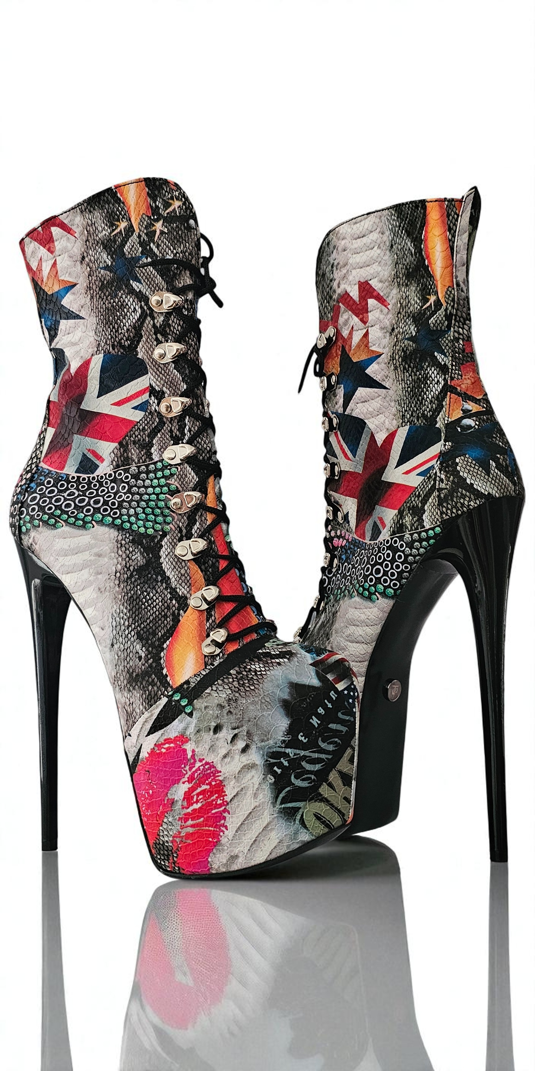 Flag Print Rock n Roll Ankle Combat Boots