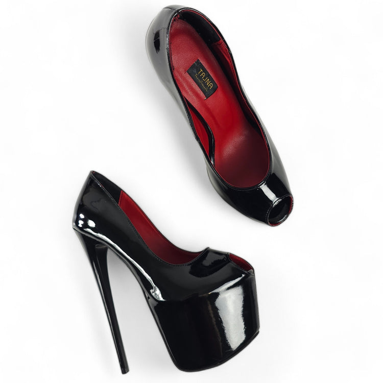 Fishmouth Black Gloss High Heel Pumps