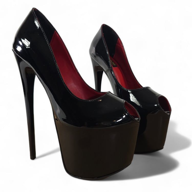 Fishmouth Black Gloss High Heel Pumps