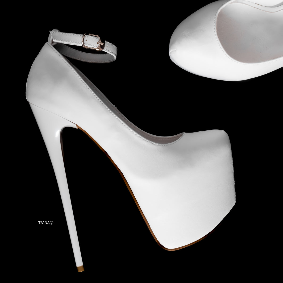 White Matte Ankle Strap Platform High Heels – Tajna Club