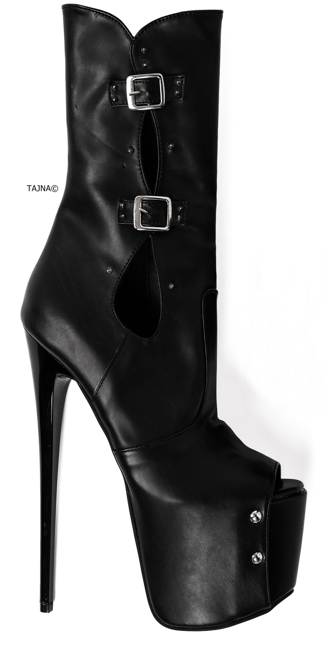 Black Side Detail Open Toe  High Heel Boots