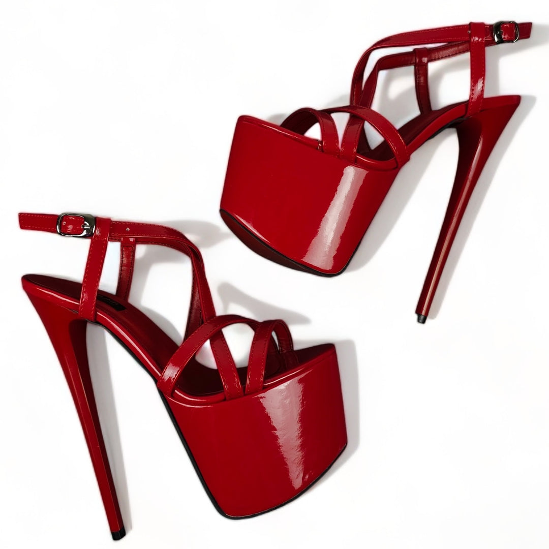 Red Gloss High Heel Platform Sandals