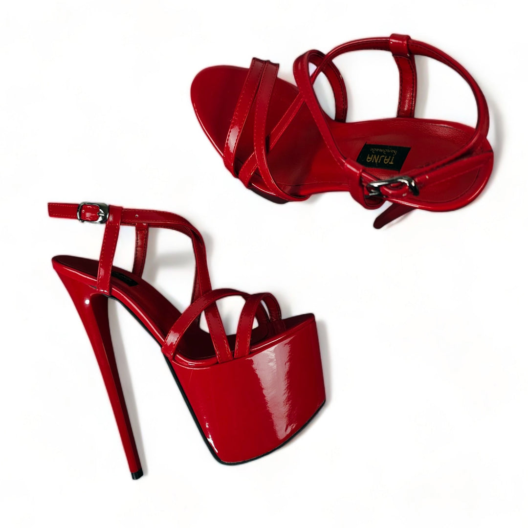 Red Gloss High Heel Platform Sandals