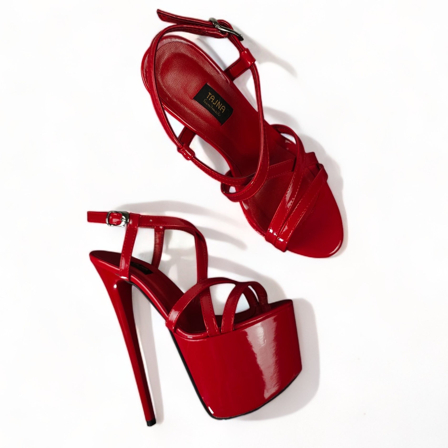 Red Gloss High Heel Platform Sandals