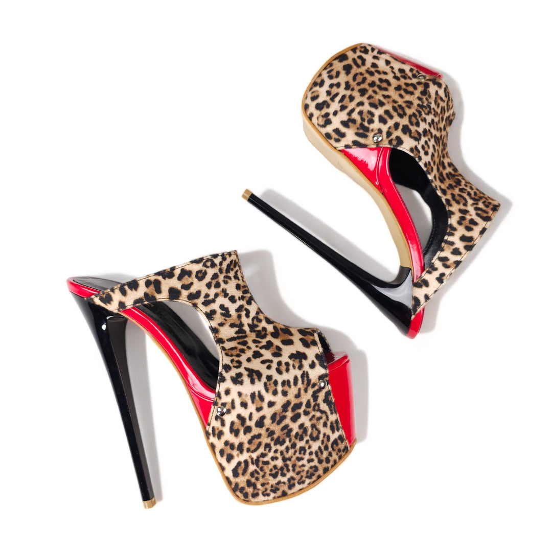 Leopard Red Detailed High Heel Platform Mules